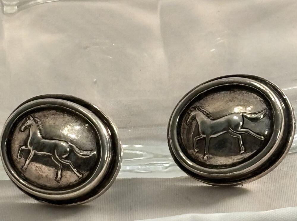 Barry Kieselstein-Cord Equestrian HORSE Sterling Silver EARRINGS Omega Clip 1997 - Picture 1 of 7
